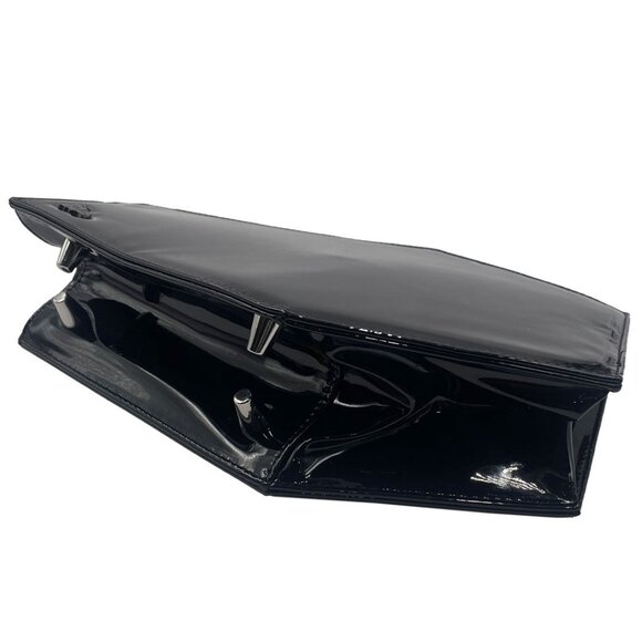 Coffin Black Shiny Vinyl Shoulder or Clutch Purse Skull Kiss Lock Deluxe NWT - Picture 4 of 5
